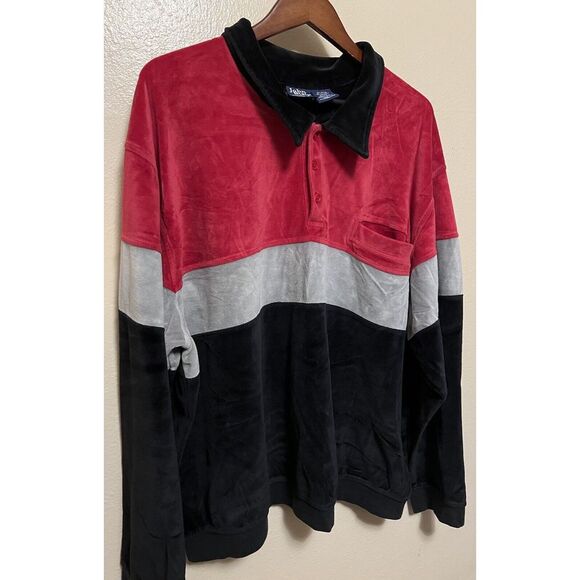 Vtg 80s John Blair Velvet Velour Feel Long Sleeve Polo Collar Shirt Mens Sz 3XL - Picture 5 of 15